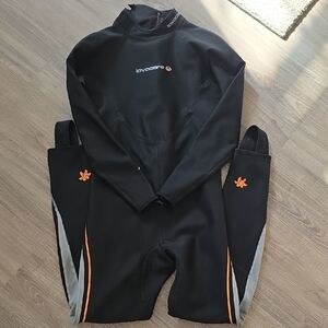 Women's Black and Orange Swim Rash Guard